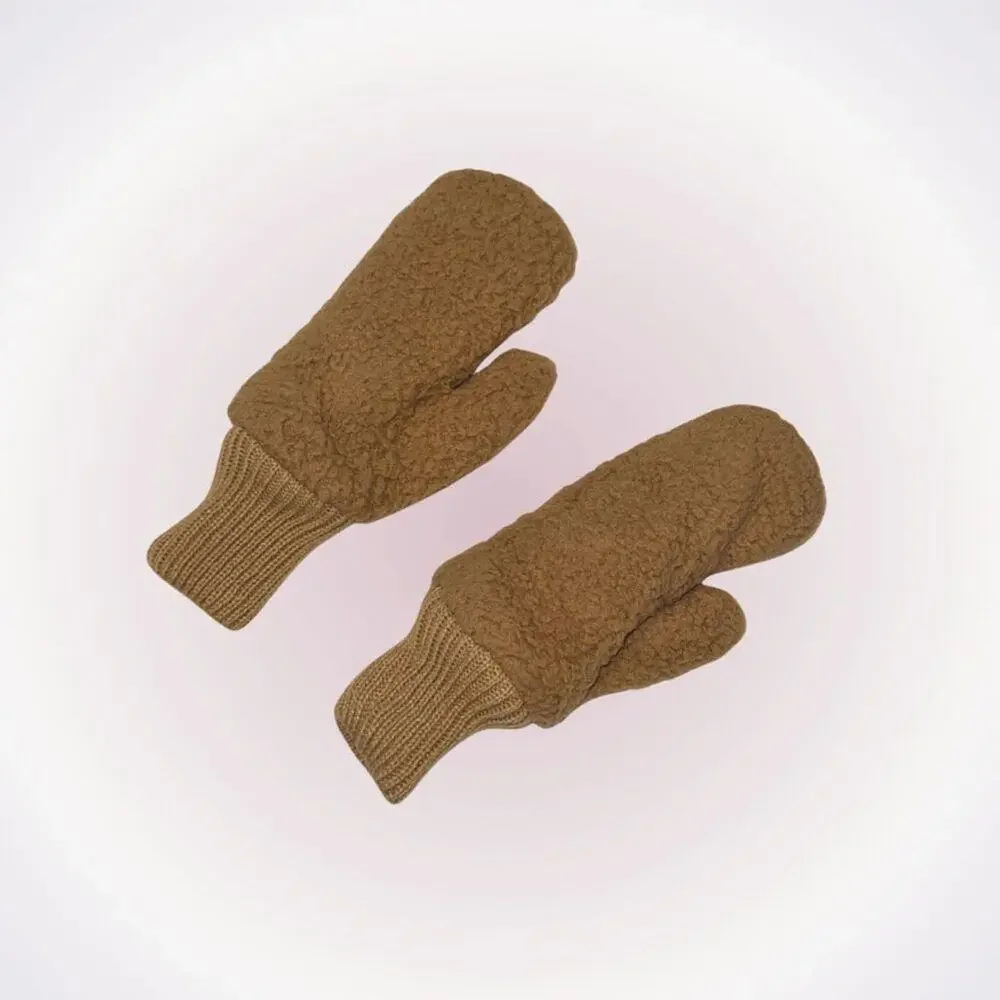 Teddy Feel Tan Brown Fleece Lined Mittens | Sz OS